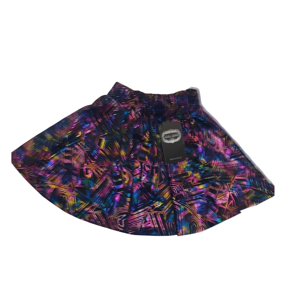 Zara Terez Kids Holographic Geometric Skater Skirt Black Rainbow Foil NWT Small